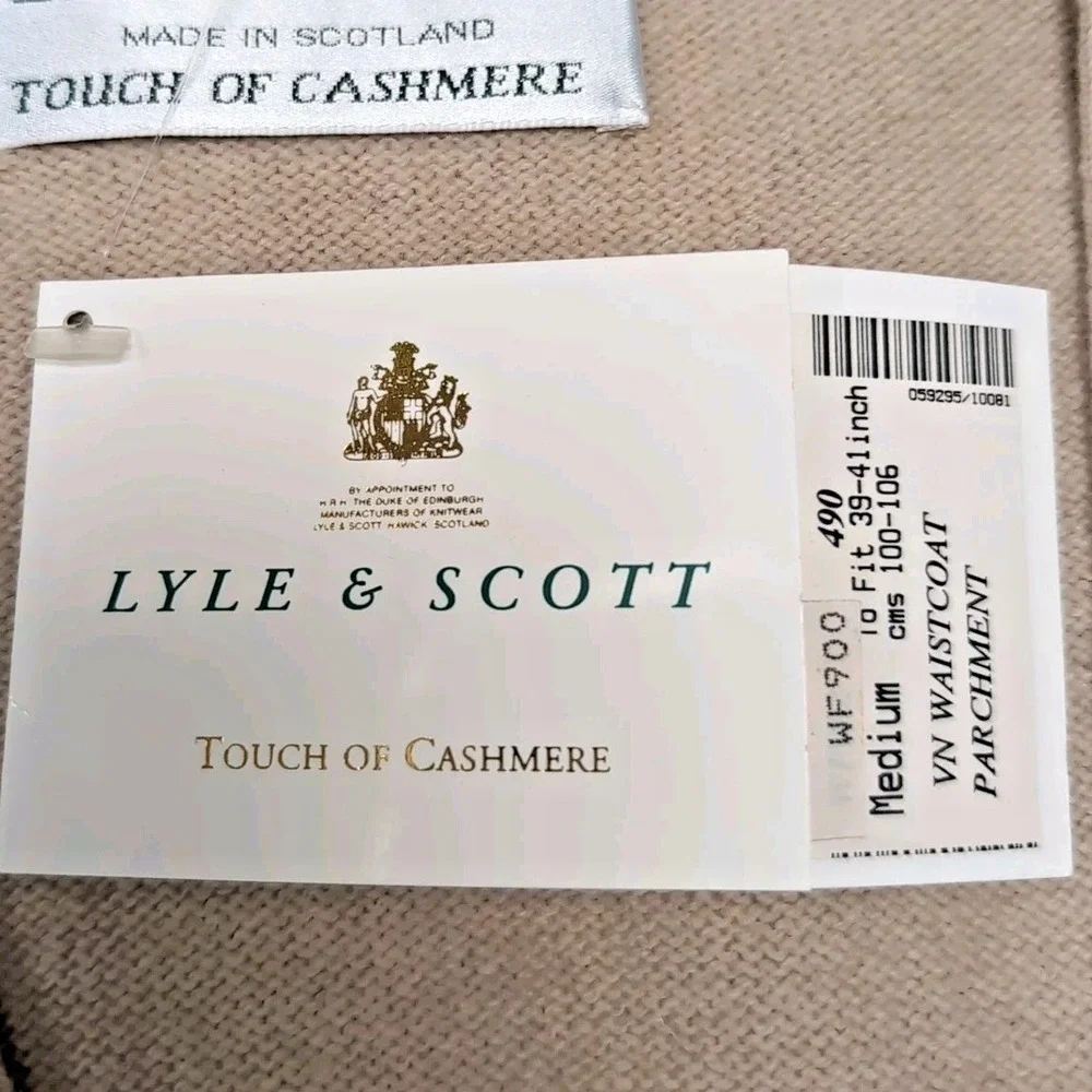 Vtg Lyle & Scott Scotland Touch of Cashmere Waistcoat Vest Mens M Parchment NWT